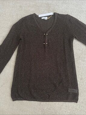 NWT House of Harlow 1960 Brown Metallic V-Neck Swim Cover up with Gold Accents